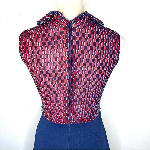 VINTAGE 1970s Mini Dress A-Line Back Zip Red Navy Vtg 70s Union Made - Picture 6 of 11